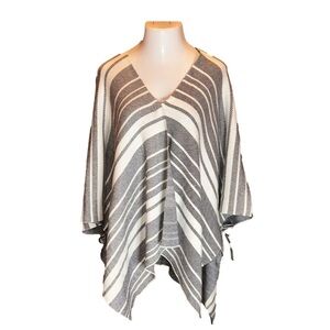 TALBOTS Women's Black/White Striped Open Front Poncho Sweater, One Size Fits All